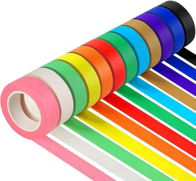 Guirnd 12PCS Colored Masking Tape, Kids Art Supplies, DIY Craft Tape, Colored Tape Rolls, Colored Painters Tape, 1.7cm x 12m (2/3In x 13Yards) - Product Image