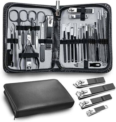 Manicure Pedicure Kit Professional 30pcs Complete Nail Care kit，fingernail and toenail Clippers and Manicure kit for Men with Travel Deluxe Beauty Tools Convenience Set (Black) - Product Image
