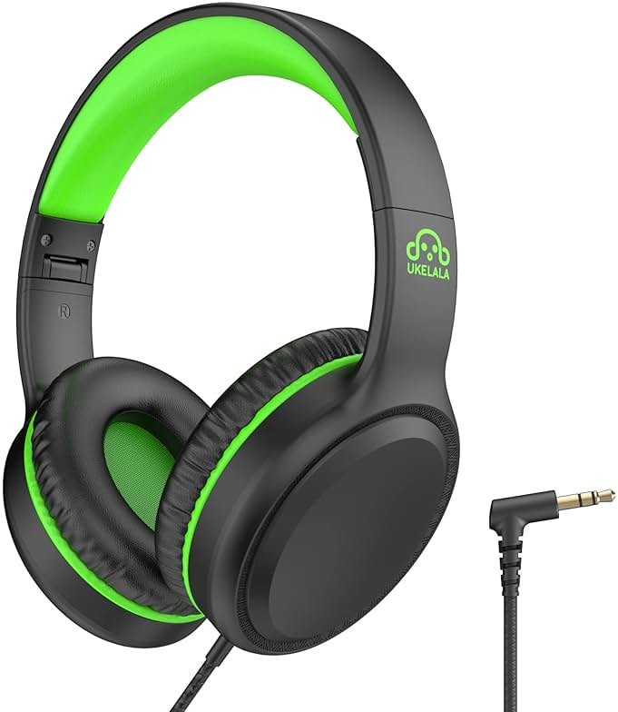 UKELALA Green Wired Headphones for Boys Portable On Ear Youth Headphones for School Airplane Travel Lightweight Portable Compatible with Pad Computer Laptop for Adults Student Children Girls Kids - Product Image