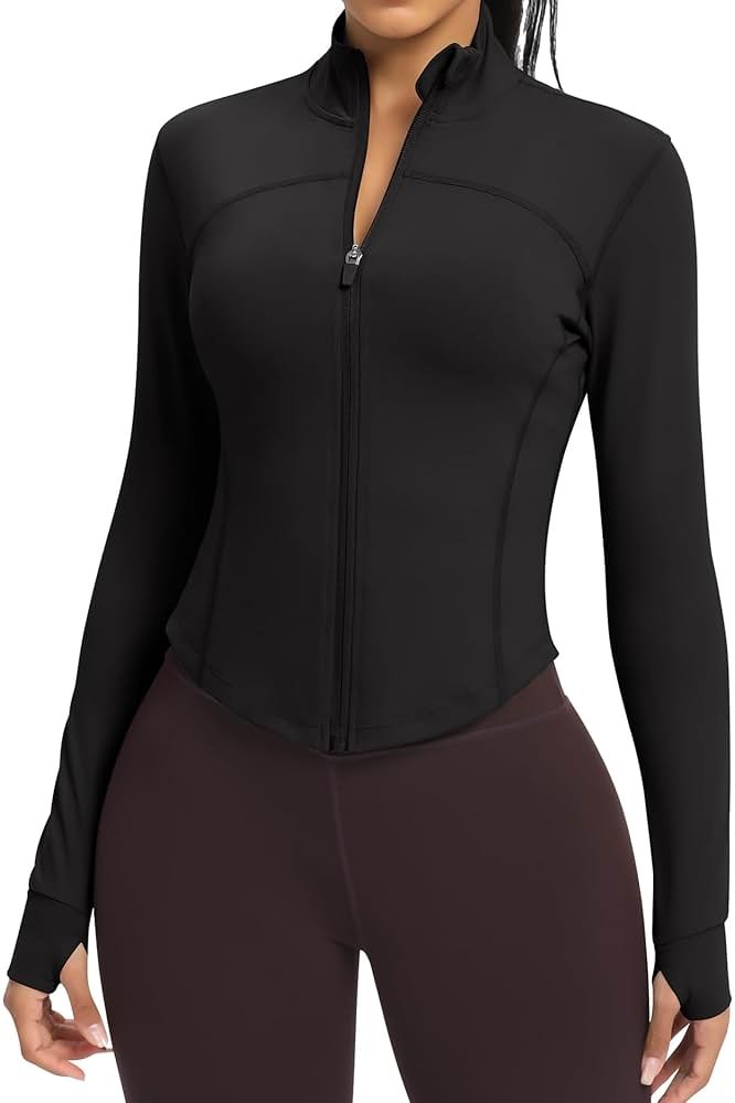 colorskin Women BBL Jacket Full Zip UP Workout Athletic Cropped Jacket wIth Thumb Holes Running Yoga Sportswear - Product Image