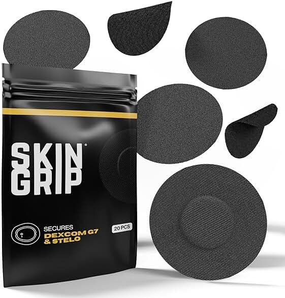 Skin Grip Adhesive Patches Compatible with Dexcom G7 & Stelo CGM – Waterproof & Sweatproof Cover for Continuous Glucose Monitor Sensor, Stays Secure for 10-15 Days – 20 Pack, Black - Product Image