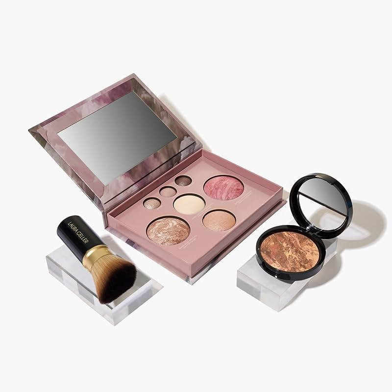 LAURA GELLER NEW YORK Baked Starter Kit: Baked Balance-n-Brighten Powder Foundation, Deep and Best of the Best Palette Blush Bronzer Highlighter Eyeshadow and Retractable Kabuki Brush - Product Image