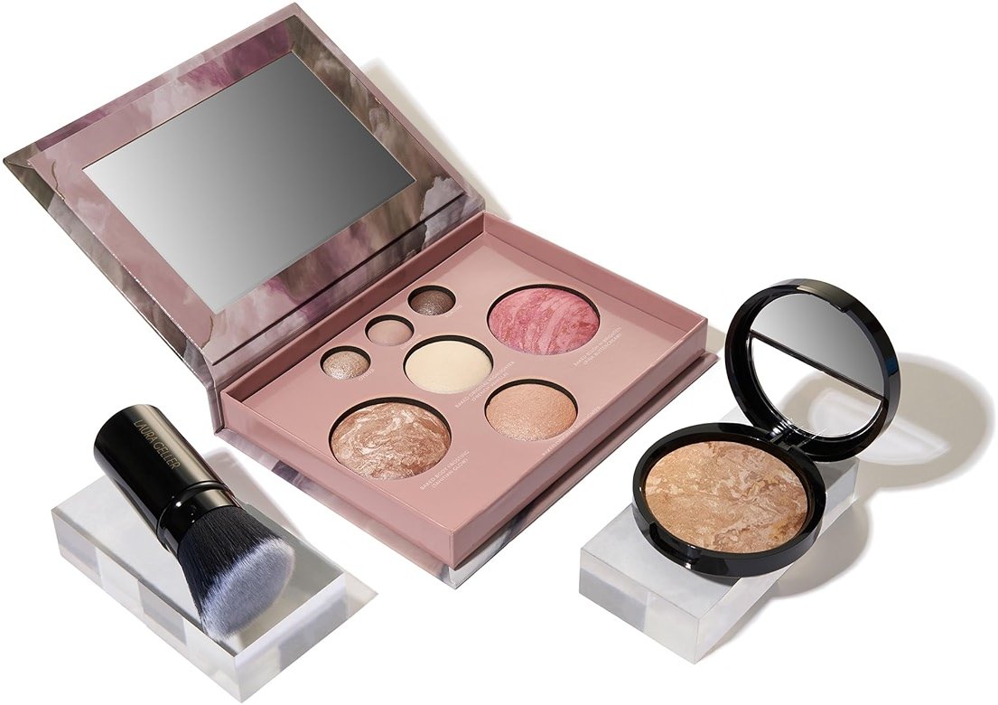 LAURA GELLER NEW YORK Baked Starter Kit: Baked Balance-n-Brighten Powder Foundation, Medium and Best of the Best Palette Blush Bronzer Highlighter Eyeshadow and Retractable Kabuki Brush - Product Image
