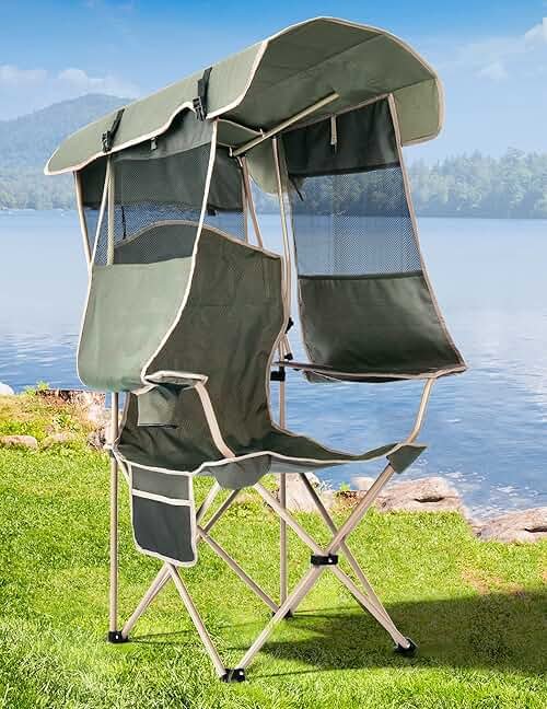 Docusvect Folding Camping Chair with Shade Canopy for Adults, Canopy Chair for Outdoors Sports with Cup Holder, Side Pocket for Camp, Beach, Tailgates, Fishing - Support 330 LBS - Product Image