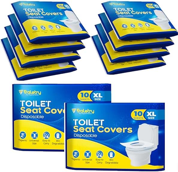 Traletry Toilet Seat Covers Disposable Flushable Travel Pack of 100, XL Biodegradable Paper Toilet Seat Covers for Adults & Kids, Public Restroom, Airplane & Camping Travel Essentials - Product Image