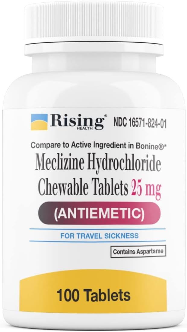 Rising Health Motion Relief and Nausea - Meclizine HCL 25mg - Antiemetic, Motion Relief Chewable Tablets (100) - Product Image