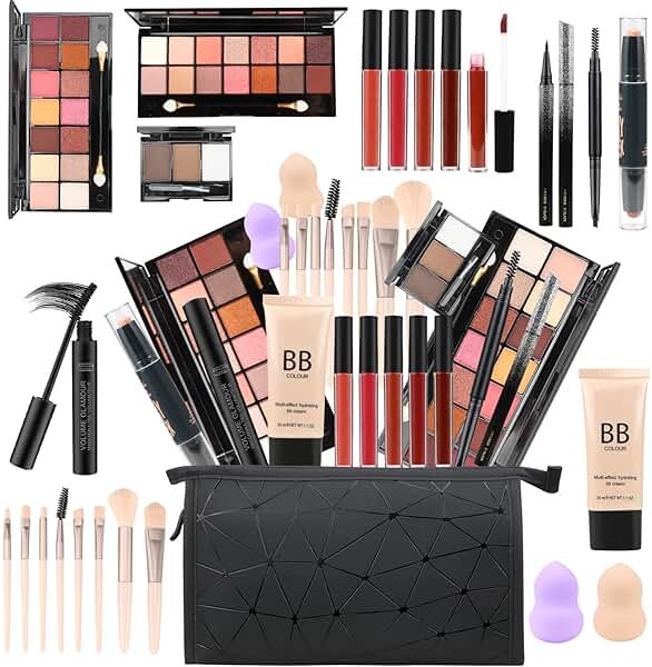 KARUIZI All in One Makeup Gift Set for Women Full Kit for2x14-color eyeshadow palettes,5xlipgloss sets,mascara,eyeliner,eyebrowpowder,eyebrow pencil, foundation, highlighter stick etc - Product Image