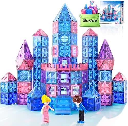 Diamond Magnetic Building Blocks for Kids - Princess Castle Magnetic Tiles Toys for 3-8 Year Old Girls & Boys - 3 4 5 6 Year Old Girl Birthday Xmas Gifts - STEM Educational Toys for Creative Play - Product Image
