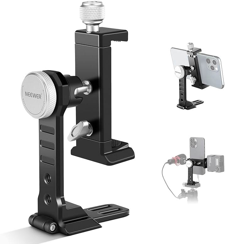 NEEWER Smartphone Tripod Mount Aluminum Alloy, 360° Rotatable Phone Stand Holder Clamp with Cold Shoe and Arca Base Compatible with iPhone 15 Pro Max Galaxy S24 Ultra Pixel & 2.6"-4" Wide Smartphones - Product Image