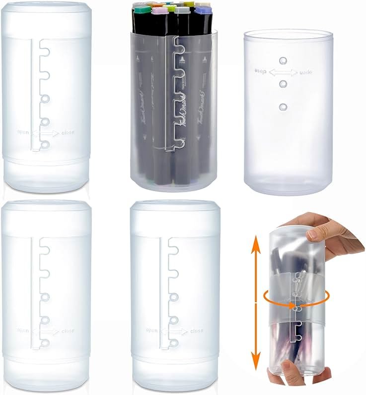 TOPZEA 4 Pack Retractable Makeup Brush Holders, Plastic Portable Cosmetic Organizer Travel Makeup Accessories Cups with Lid, Dust-proof Brushes Storage Case for Women, Make-up Artist - Product Image
