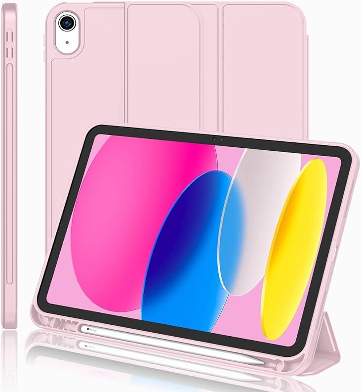 iMieet iPad (A16) Case/iPad 10th Generation Case [11-Inch 2025/10.9 Inch 2022] with Pencil Holder, Trifold Stand Smart Cover with Soft TPU Back,Auto Wake/Sleep(Pink) - Product Image