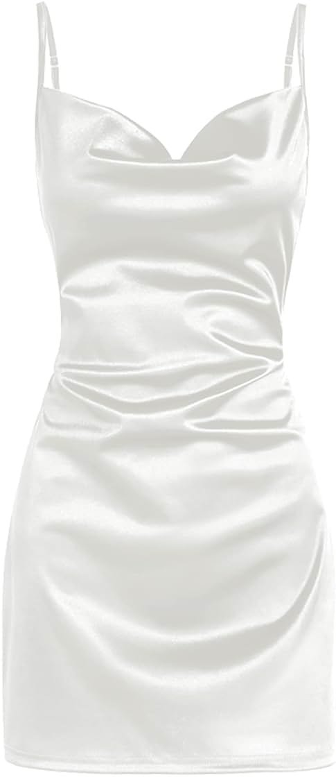 ZAFUL Women's Satin Sleeveless Spaghetti Strap Mini Dress Sexy Slip Cowl Neck Silky Cocktail Party Dresses - Product Image