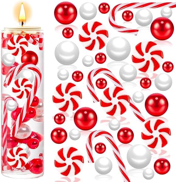 120Pcs Christmas Vase Filler, White and Red Candy Cane Decor, Christmas Floating Vase Fillers for Home Table Centerpieces Decorations - Product Image
