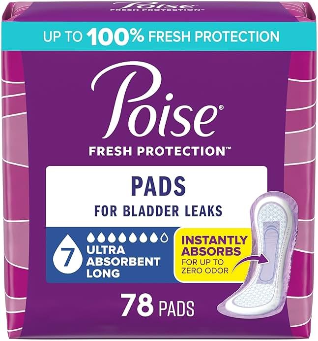 Poise Incontinence & Postpartum Pads for Bladder Leaks, 7 Drop Ultra Absorbency, Long Length, 78 Count, Packaging May Vary - Product Image