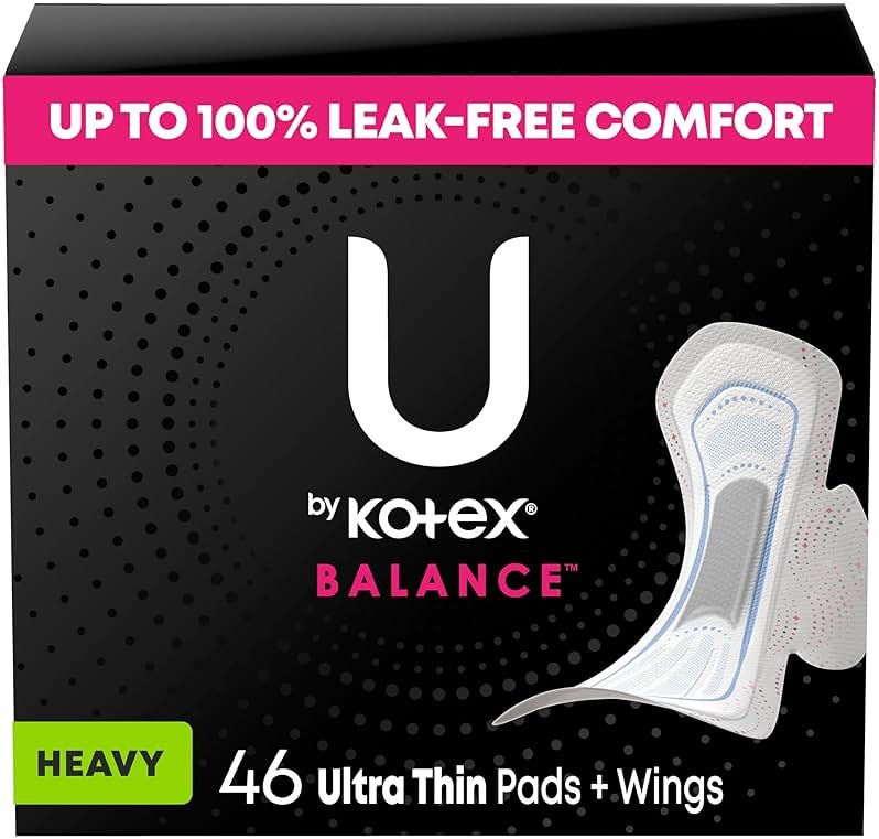 U by Kotex Balance Ultra Thin Pads with Wings, Heavy Absorbency, 46 Count (Packaging May Vary) - Product Image
