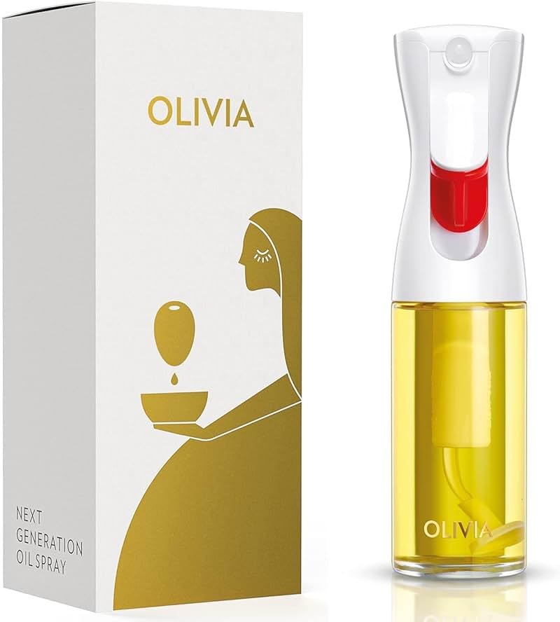 OLIVIA SIGNATURE Advanced Kitchen Oil Sprayer with Flairosol Technology, Fine Mist & Portion Control, Refillable Glass Olive Oil Cooking Spray Bottle for Air Fryer, Salad, BBQ, 130ml (Gold Print) - Product Image