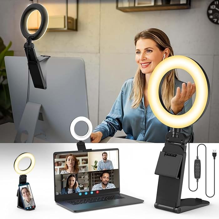 Evershop Ring Light for Laptop Desk Clip On,Small Computer Video Conference Lighting with Stand for Phone/Webcam/Monitor,5" Portable Mini LED Selfie Light Desktop for Zoom Meeting/Video Call/Recording - Product Image