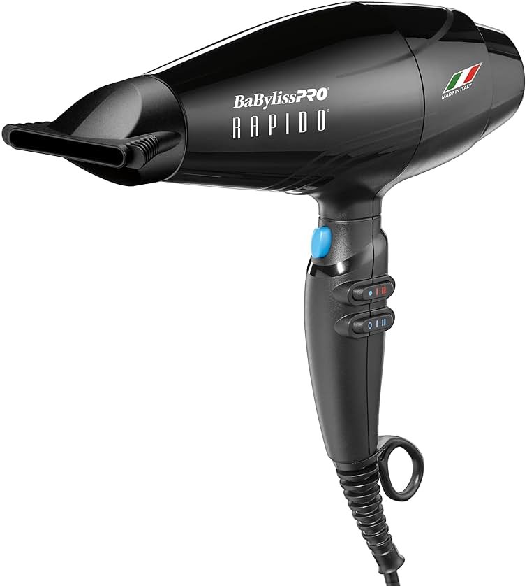 BaBylissPRO Hair Dryer, Nano Titanium Rapido 2000-Watt Blow Dryer, Hair Styling & Appliances, Black, BRAP1 | 2000W Brushless Motor for All Hair Types, Black, BRAP1 - Product Image