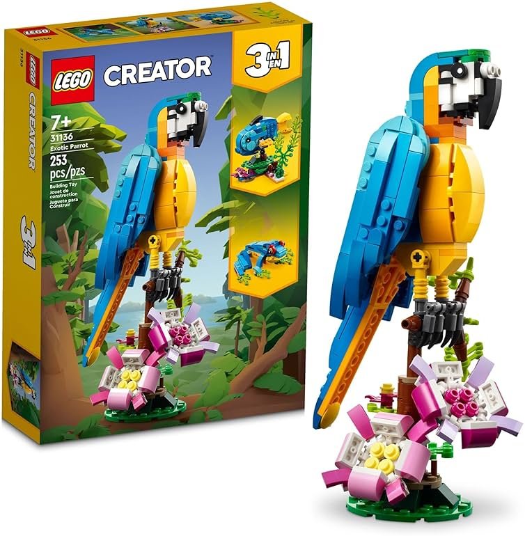 LEGO Creator 3 in 1 Exotic Parrot Building Toy Set, Transforms to 3 Different Animal Figures - from Colorful Parrot, to Swimming Fish, to Cute Frog, Creative Toys for Kids Ages 7 and Up, 31136 - Product Image