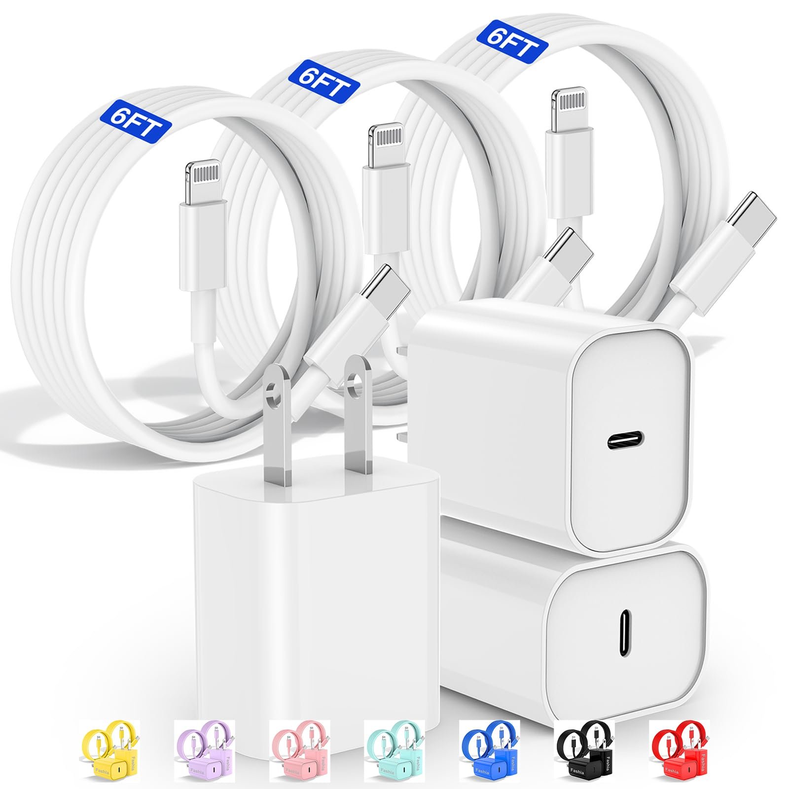Fast Charger for iPhone Charger Fast Charging 6ft Lightning Cable,for iPhone 14 13 12 Pro Max Charger Fast Charging with USB C Charger Block,Type C to Lightning Cord for iPhone 11 Pro Max/XS-White - Product Image