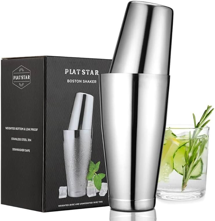 Plat Star Boston Cocktail Shaker Set, Weighted 28oz Unweighted 18oz Shaker Tins, 304 Stainless Steel Leak-Proof Drink Mixer Cup, Metal Bartender Tools for Home Bar & Commercial, Silver - Product Image