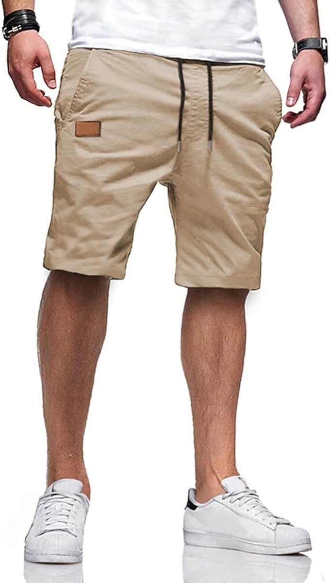 JMIERR Mens Casual Shorts - Cotton Drawstring Summer Beach Stretch Twill Chino Golf Shorts - Product Image