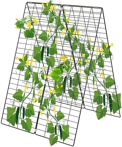 AGTEK 34" x 48" Foldable Cucumber Trellis with Garden Stakes and Zip Ties Plant Support A Frame Metal Trellis for Climbing Plants, Cucumber, Vegetable, Flowers - Product Image