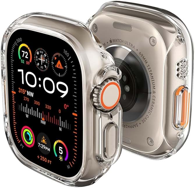 Spigen for Apple Watch Ultra 3/2/1 Case, Thin Fit 49mm Lightweight Shockproof Bumper Scratch-Resistant Hard PC Cover Accessories - Crystal Clear - Product Image