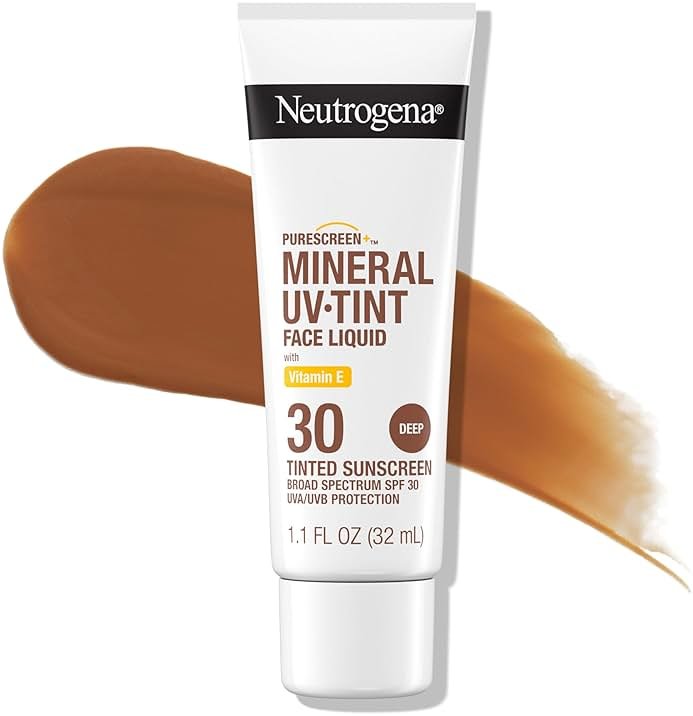 Neutrogena Purescreen+ Tinted Sunscreen for Face SPF 30, Broad Spectrum Mineral Sunscreen with Zinc Oxide & Vitamin E, Water Resistant, Fragrance Free, Deep, 1.1 fl oz - Product Image