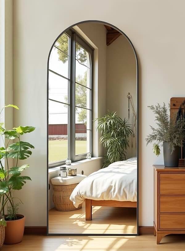 ITSRG Floor Mirror, Full Length Mirror with Stand, Arched Wall Mirror Full Length, Black Floor Mirror Freestanding, Wall Mounted for Bedroom, Black - Product Image