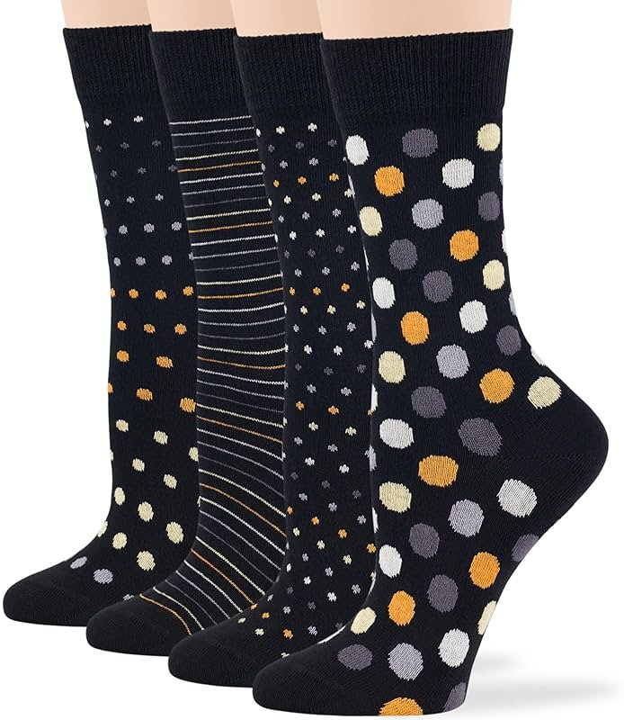 7BigStars Women Crew Socks - Fun Cotton Socks for Women, Colorful and Cute Designs, 4 Pairs Breathable Casual Dress Socks - Product Image
