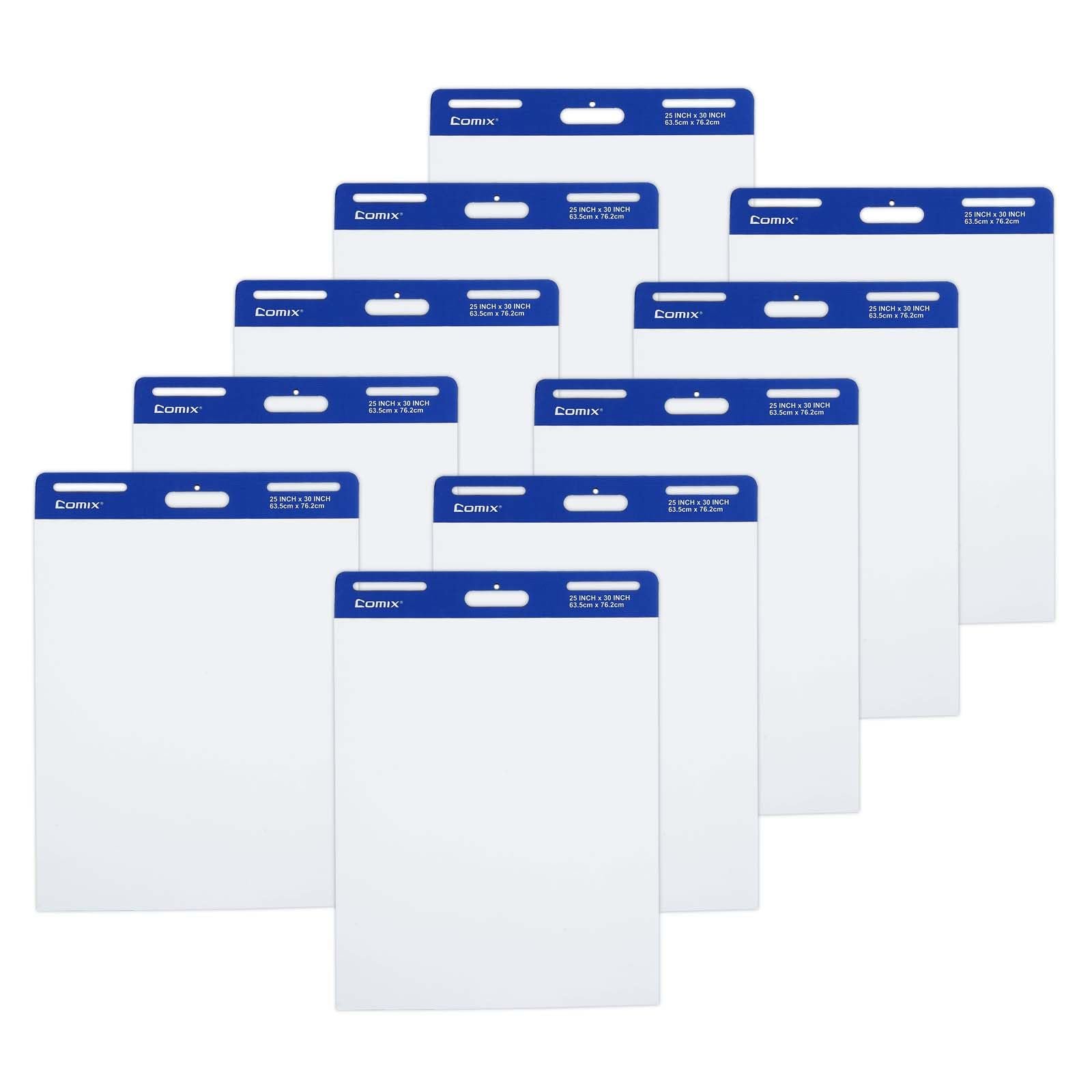 Comix Sticky Easel Pad, 25 x 30 Inches Flip Chart Paper for Teachers, Large Self Stick Easel Paper for Office School Classroom Supplies, 30 Sheets/Pad, 10 Pads/Pack - Product Image