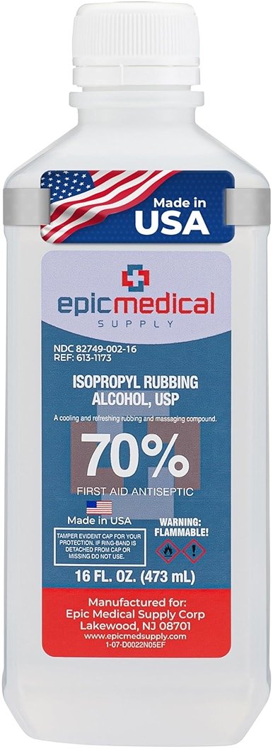 70% Isopropyl Alcohol 70 Percent Rubbing Alcohol 70 Percent USP, 16 oz. Bottle, Multipurpose First Aid Antiseptic for Minor Wounds, Cuts, Scrapes and Burns | Home Cleaning and First Aid Tool (1) - Product Image
