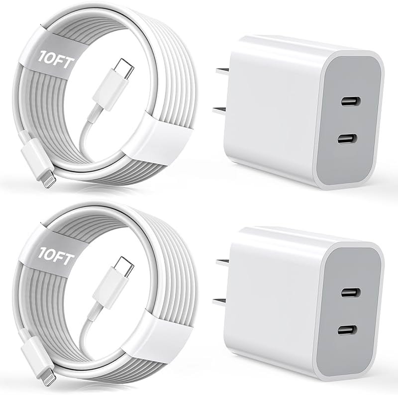 10FT iPhone Fast Charger,[Apple MFi Certified] 2Pack PD Dual Apple Fast Charger USBC Charge Block 10Foot Lightning Cable Cord Quick Charging for iPhone 14/Pro/Pro Max/Plus/13/12/11/XS/XR/X/SE2022/iPad - Product Image