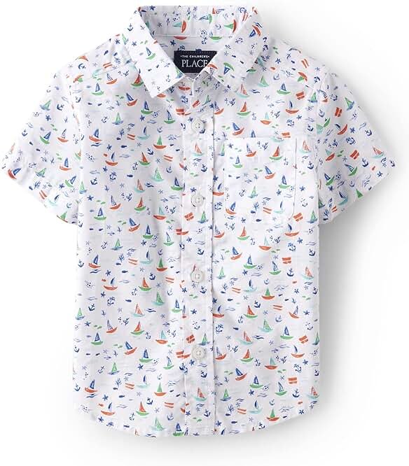 The Children's Place Baby Boys' and Toddler Poplin Short Sleeve Button Down Shirt - Product Image