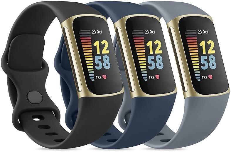 3PACK Sport Bands Compatible with Fitbit Charge 6 Bands for Women Men, Classic Soft Wristbands for Fitbit Charge 6/5 Advanced Fitness & Health Tracker - Product Image