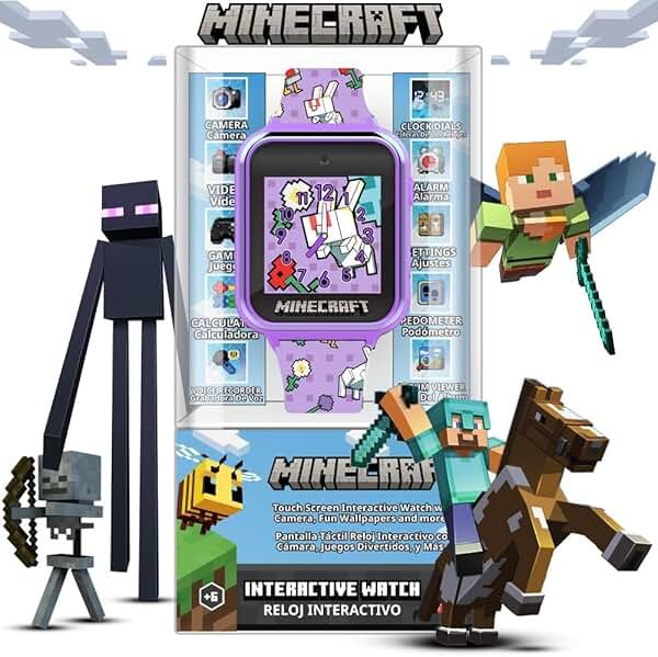 Minecraft Kids Smartwatch with 10 Watch Faces, Selfie and Video Camera, Step Counter, Voice Recorder, Fun Games, Timer, Stopwatch, Alarm, Calculator, and Wallpapers – Fits Wrists 5.5"-8.0" - Product Image