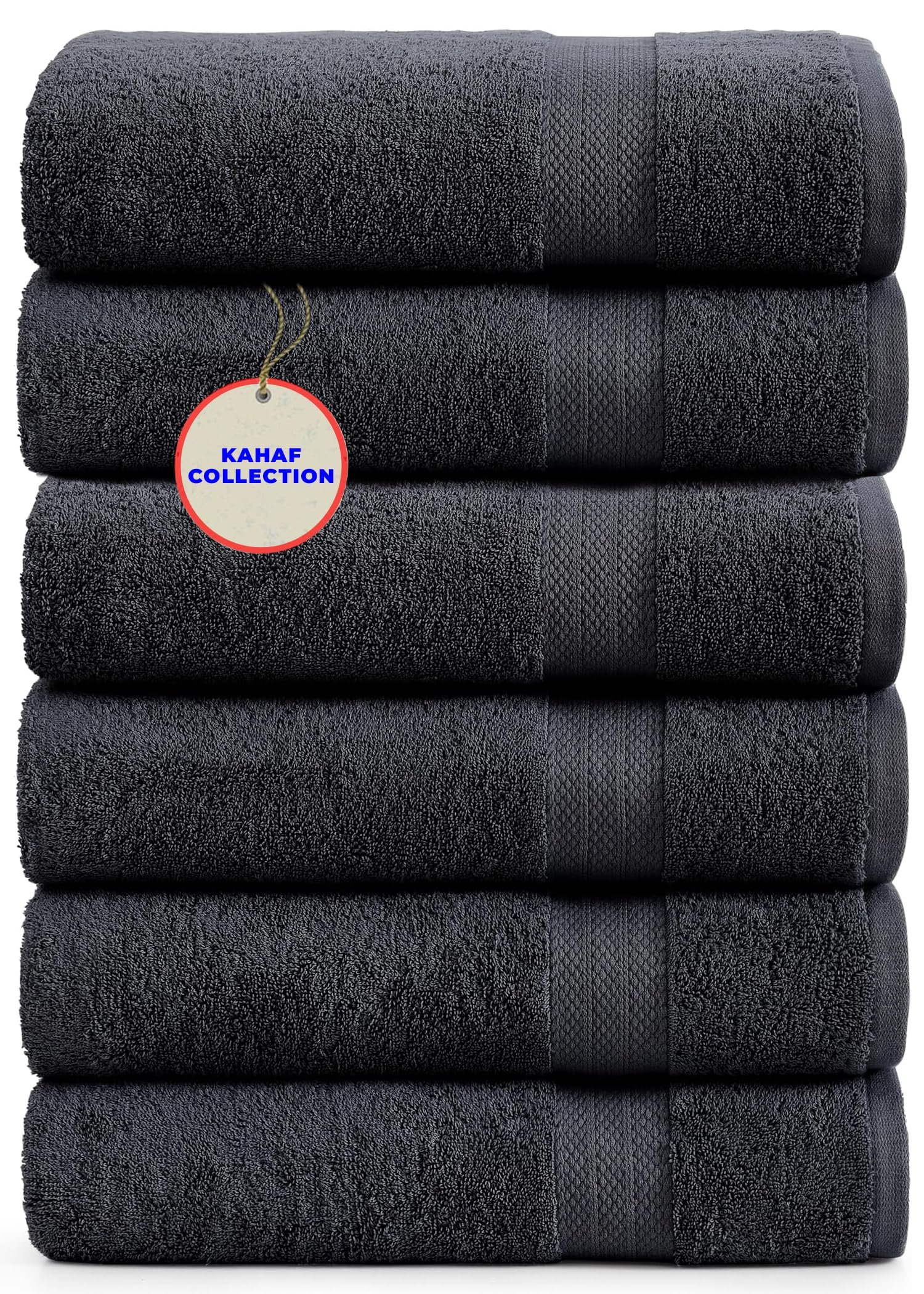 KAHAF COLLECTION 100% Cotton Bath Towels, 24x48 Pack of 6 Towels, Quick Dry, Highly Absorbent, Soft Feel Towel, Gym, Spa, Bathroom, Shower, Pool, Luxury Soft Towels (Grey, 24x48-6 Pack) - Product Image