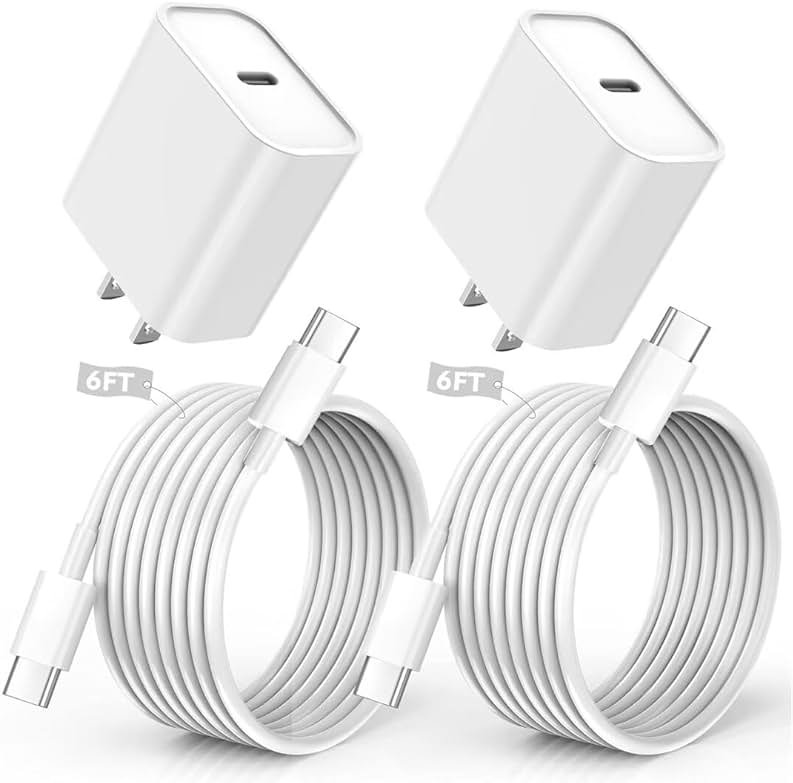 iPhone 17/16/15 Charger, USB C Charger, 2Pack 20W Type C Fast Wall Charge Power Adapter,6FT 60W USB-C to C Cable for iPhone Air/17Pro Max/15/16 Pro Max,iPad Pro 12.9/11 inch,iPad Air 5/4th,AirPods Pro - Product Image