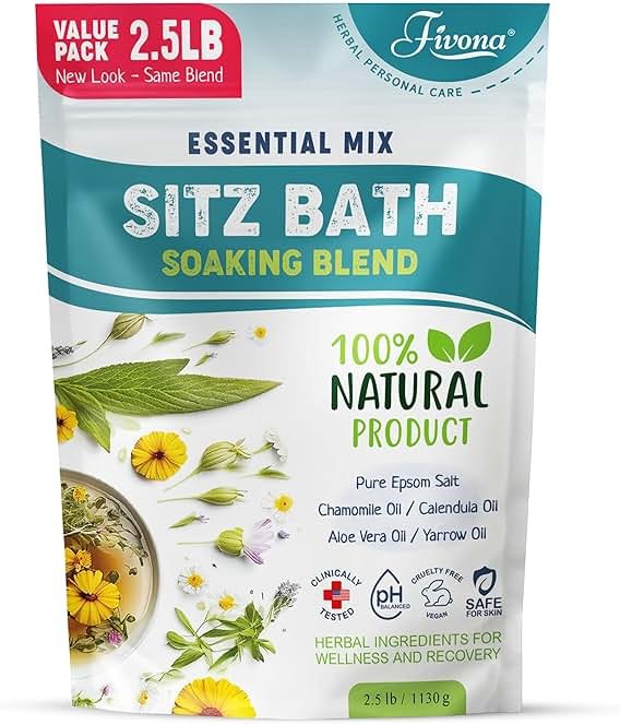 Hemorrhoid Treatment 40oz, Fivona Sitz Bath Salts, Postpartum Soaking Blend Epsom Salt with All Natural Oils for Self Care, Bartholin Cyst Treatment, Large Value Pack - Product Image