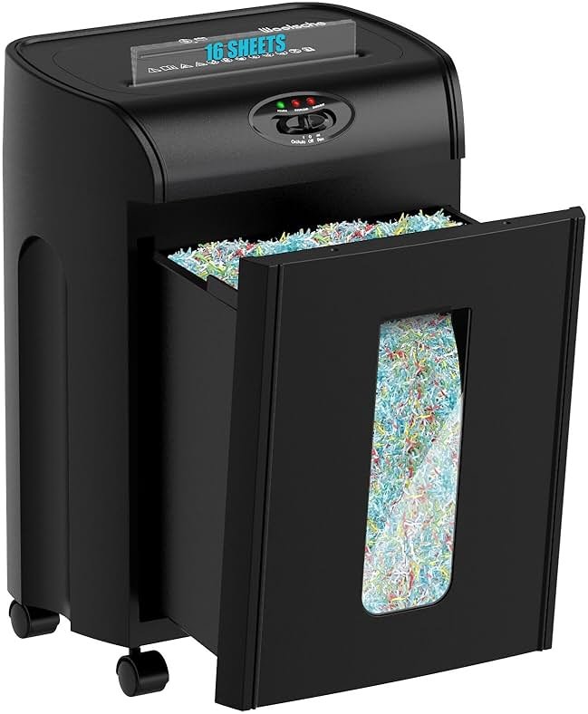 Woolsche Paper Shredder, 16-Sheet Cross Cut with 4.76-Gallon Pull Out Basket, P-4 Security Level, 3-Mode Design Shred Paper and CD/Credit Card, Durable&Fast with Jam Proof System Shredder for Office - Product Image