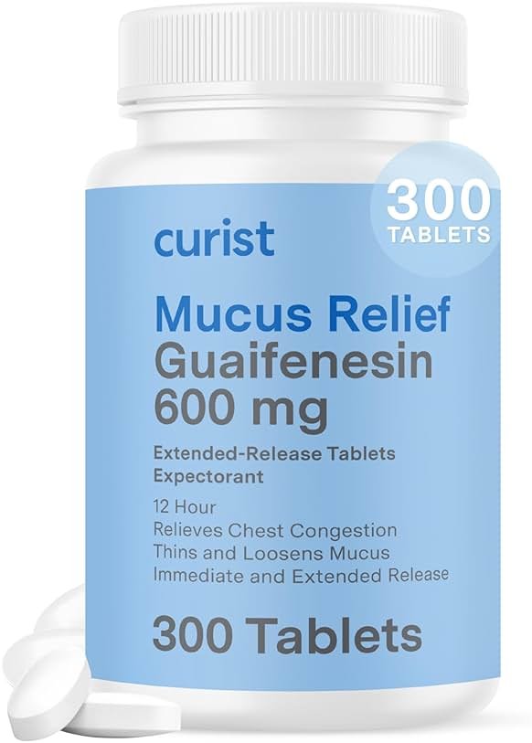 Curist Guaifenesin 600 mg Extended Release Tablets (300 Dye-Free Tablets) - Expectorant Mucus Relief, Generic Guaifenesin 600 mg, (Bulk Pack) - Product Image