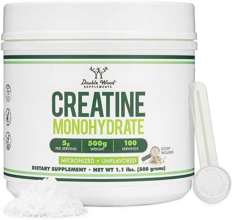 Creatine Monohydrate Powder 1.1lbs (100 Servings of 5 Grams Each) - No Fillers, Vegan Safe, Non-GMO, Gluten Free by Double Wood - Product Image