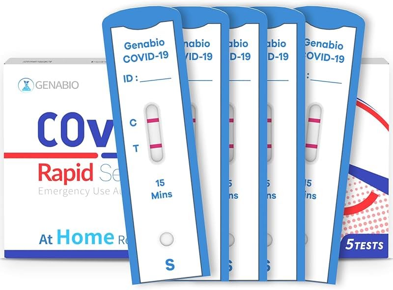 Genabio COVID-19 Antigen Rapid Self-Test Kit (5 Pack) – FDA EUA Authorized | 15 Min At-Home Results | OTC Nasal Swab | Easy Self-Test | (1 Pack, 5 Tests) - Product Image