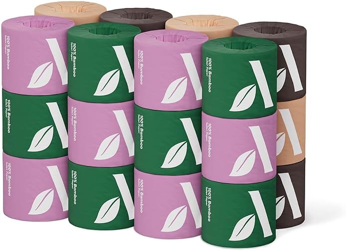 Amazon Aware Bamboo 3-Ply Toilet Paper, Unscented, 24 Rolls, FSC Certified, 350 Sheets, 8400 Count, Pack of 24, Plastic-Free - Product Image
