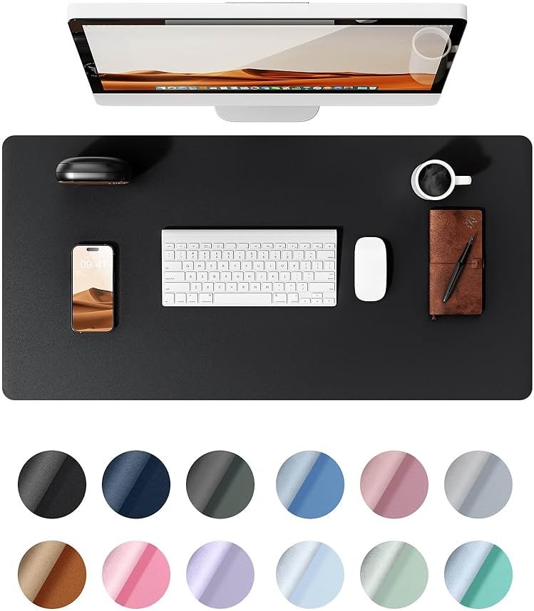 YSAGi Leather Office Desk Pad Protector, Large Mouse Pad, Non-Slip, PU Leather, Laptop Desk Blotter, Waterproof Writing Pad for Office and Home, Black, 23.6" x 13.8" - Product Image