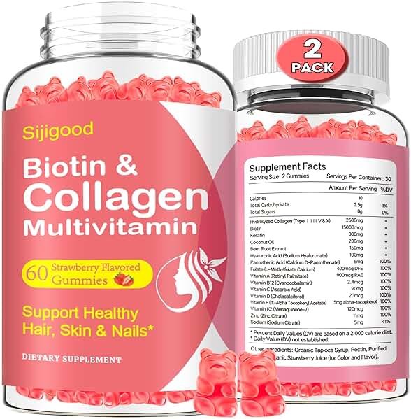 2 Pack Multi Collagen Peptides Gummies for Women & Men, Ultra Hydrolyzed Protein Type I II III V X with Biotin, Hyaluronic Acid & Vitamin C D K2 B12 A E for Skin Hair Nails, Bone, Sugar Free 120Cts - Product Image