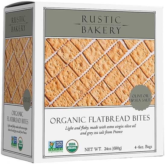 Rustic Bakery Handmade Sourdough Flatbread Cracker Bites - Olive Oil & Sel Gris - Sea Salt Charcuterie Crackers for Cheese Platters or Snacking - Made in California - Pack of 4, 6 Oz Bags - Product Image