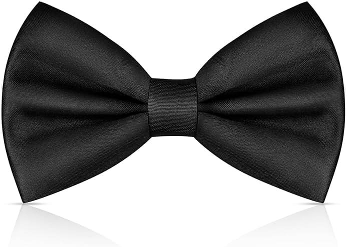 URAQT Men's Bow Tie, Classic Solid Color Pre-Tied Bow Tie for Men, Satin Tux Bowtie, Adjustable Formal Neck Bowtie for Birthday Party Wedding Graduation Mother Gifts (Black) - Product Image