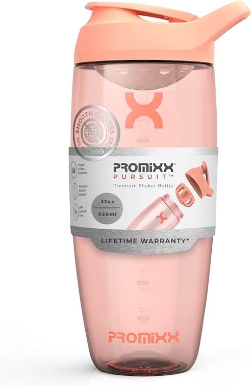 Promixx Pursuit Protein Shaker Bottle, 32 oz Beverage Shaker Cup, Silent No-Ball Mixer, Leak-Proof Lid, BPA/BPS & Phthalate-Free ECOZEN, Easy-Clean for Protein Shakes, Pre & Post-Workout Smoothies - Product Image